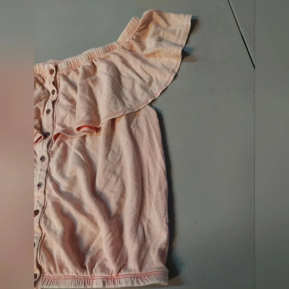 Free people we the free Love letter Pink Ruffle crop top shirt Blouse Large